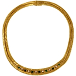18k Yellow Gold Herringbone Diamond and Emerald Neckalce