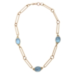 18k Yellow Gold Antique Watch Chain with Cabochon Aquamarines