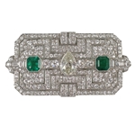 Exquisite Art Deco Diamond and Emerald Clip Pendant