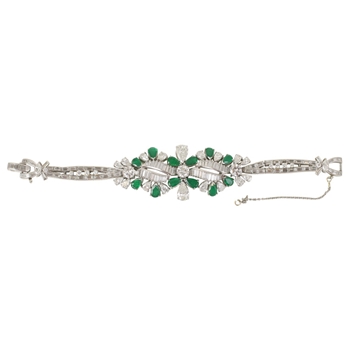 Platinum Diamond & Emeral Bracelet
