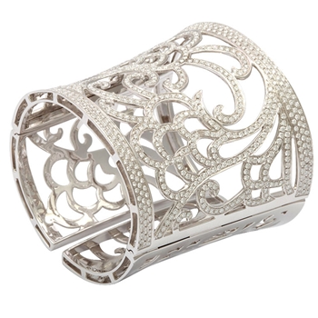 VERGANO Diamond and White Gold Hinged Tapered Cuff Bracelet