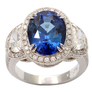 Diamond Sapphire Platinum Cluster Ring