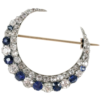 Victorian Sapphire & Diamond Crescent Brooch