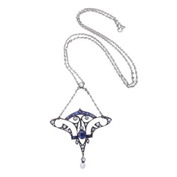 Special Arte Neuveau Sapphire and Diamond Pendant