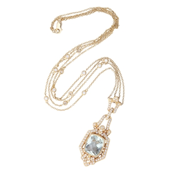 Unique 18k Yellow Gold Diamond and Green Amethyst Necklace