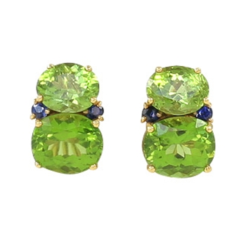 Peridot and Blue Sapphire Twin Stone Earrings