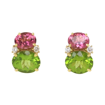 Pink Tourmaline & Peridot Twin Stone Earrings
