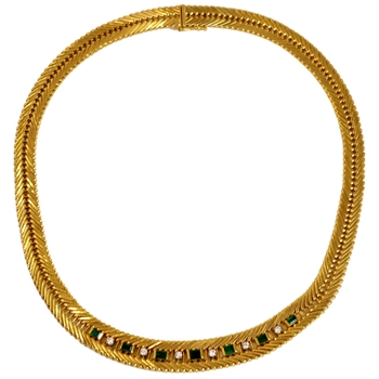 Gold and Diamond and Emerald Necklace