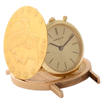 US $20 Gold Piece Covered Wrist Watch