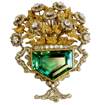 Buccelati Tourmaline and Diamond Flower Pot Brooch