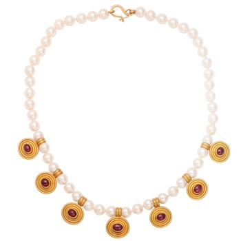 REINSTEIN-ROSS Cultured Pearl Ruby Gold Necklace