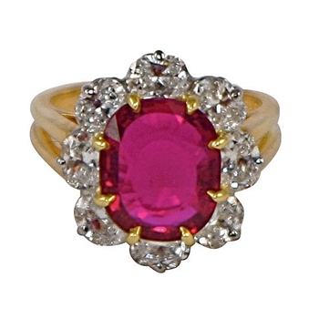 Ruby and Diamond cluster ring