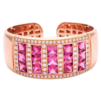 Rose Gold and Pink Tourmaline, Diamond Bracelet