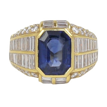 Yellow gold sapphire and diamond ring