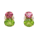 Pink Tourmaline & Peridot Twin Stone Earrings