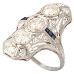 Platinum Diamond and Sapphire Dinner Ring