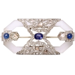 Rock Crystal Sapphire Rose Diamond Platinum Brooch