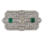 Exquisite Art Deco Diamond and Emerald Clip Pendant