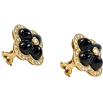 18k Yellow Gold Black Onyx and Diamond Flower Earrings