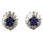 Platinum Cabochon Sapphire & Baguette Diamond Earring