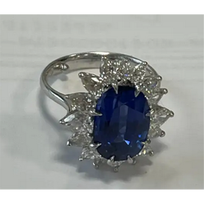 5.30 Carat Ceylon Sapphire Ring with 16 Pear Shape Diamonds 1.65 Ct by McTigue