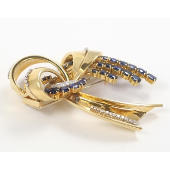 Broche Art Déco Or 18K Et Platine - Diamants Et Saphirs, Circa 1925, Référence MP2505